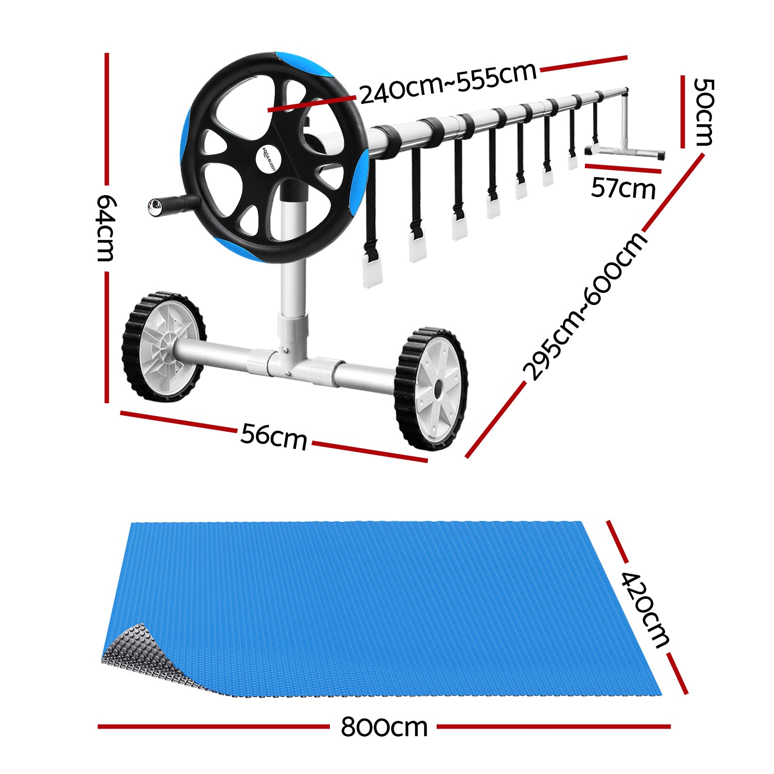 Aqua Buddy Pool Cover 600 Micron Solar Heat Blanket 8x4.2m w/ 5.55m Roller Blue-1