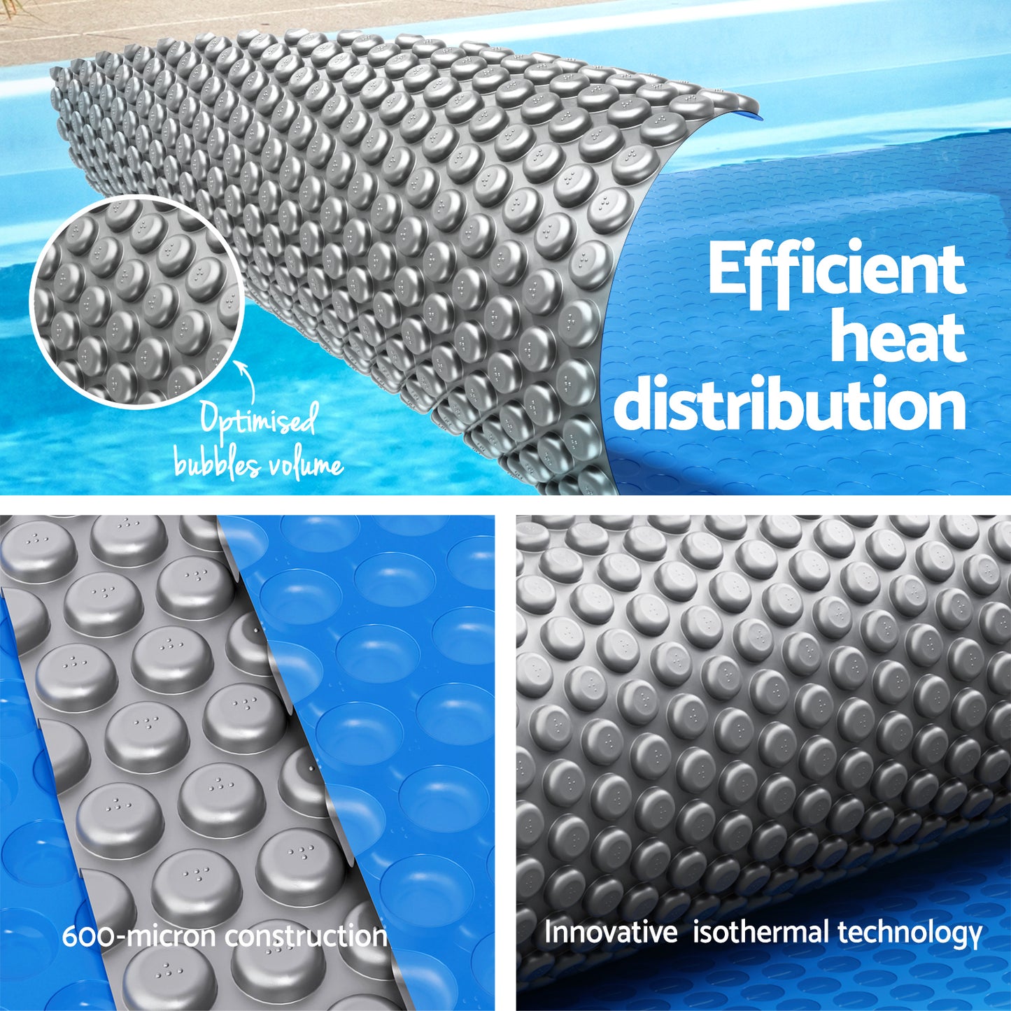 Aqua Buddy Pool Cover 600 Micron Solar Heat Blanket 8x4.2m w/ 5.55m Roller Blue-4