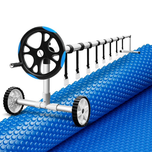 Aqua Buddy Pool Cover 600 Micron Solar Heat 9.5x5m Blanket w/ 5.55m Roller Blue-0