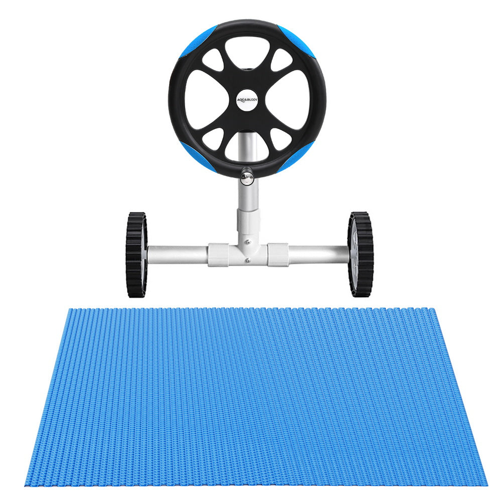 Aqua Buddy Pool Cover 600 Micron Solar Heat 9.5x5m Blanket w/ 5.55m Roller Blue-2