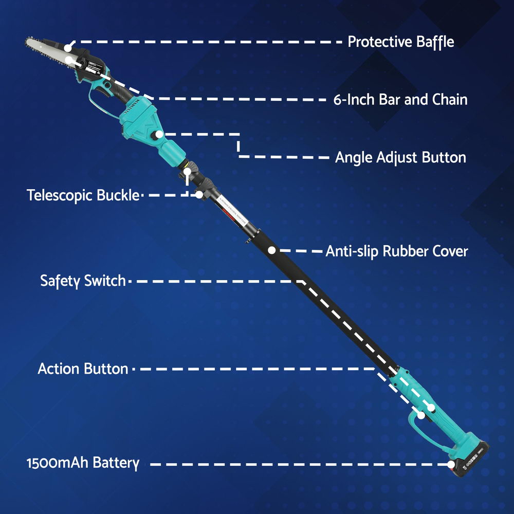 Giantz Telescopic Pole Chainsaw 6 Inch Cordless Tree Trimmer Kit 20V Battery-3