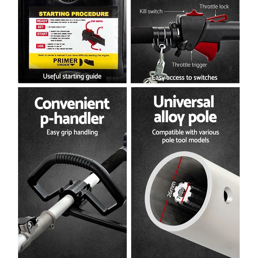 Giantz 40CC Pole Chainsaw Hedge Trimmer Brush Cutter Whipper Saw 4-Stroke 7-in-1-3