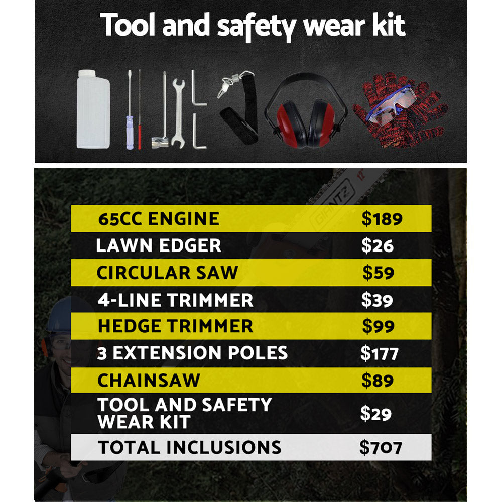 Giantz 65CC Pole Chainsaw Hedge Trimmer Brush Cutter Whipper Saw Snipper 7-in-1-5