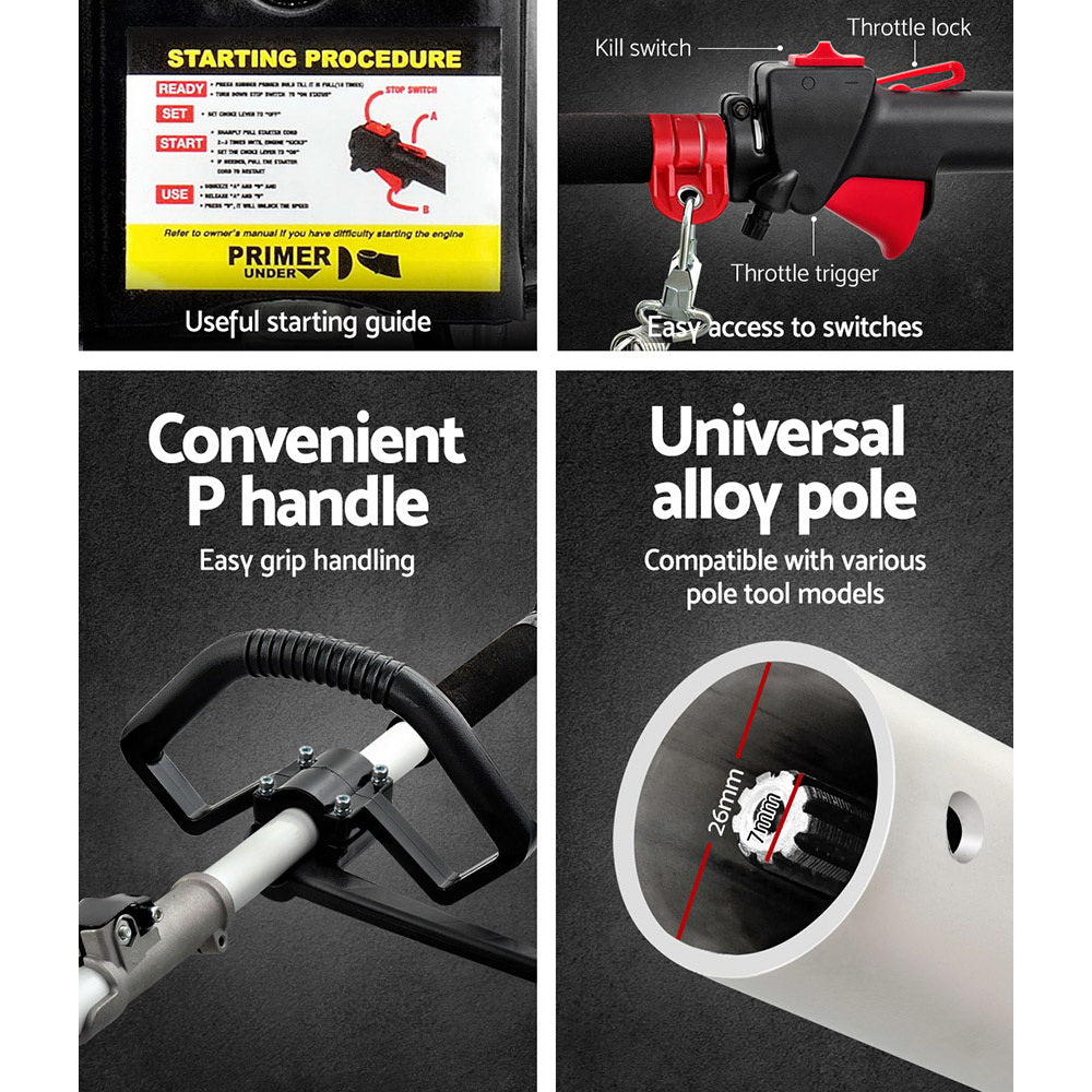 Giantz 62CC Pole Chainsaw Hedge Trimmer Brush Cutter Whipper 7-in-1 5.6m Black-4