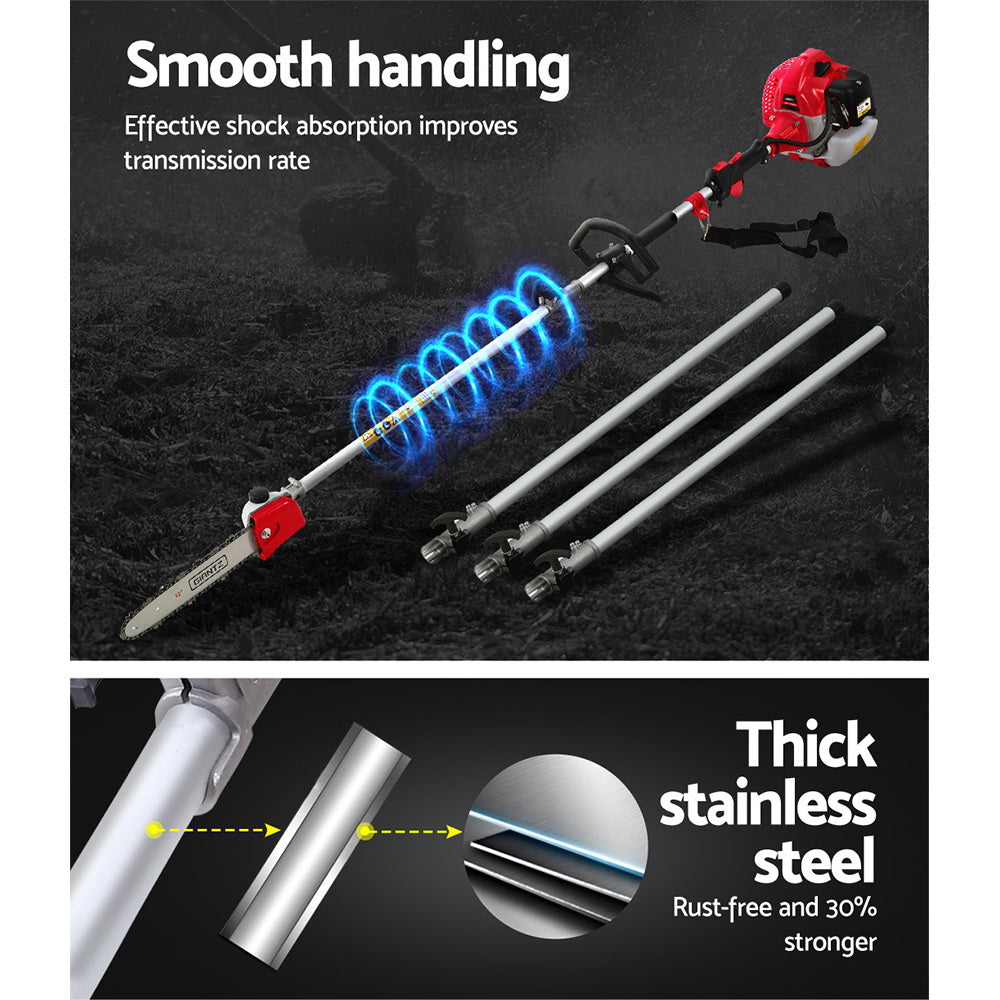 Giantz 62CC Pole Chainsaw Hedge Trimmer Brush Cutter Whipper 9-in-1 5.6m Red-3