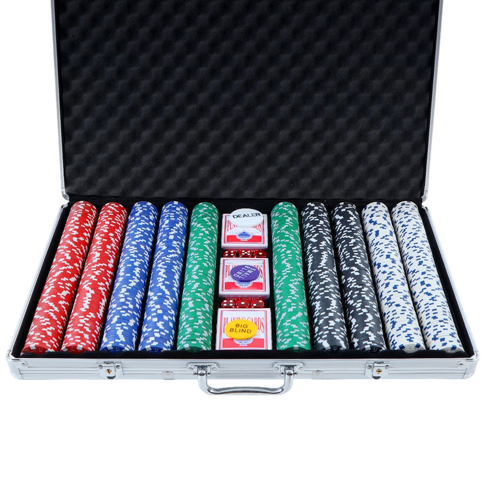 1000pcs Poker Chips Set Casino Texas Hold'em Gambling Party Game Dice Cards Case-0