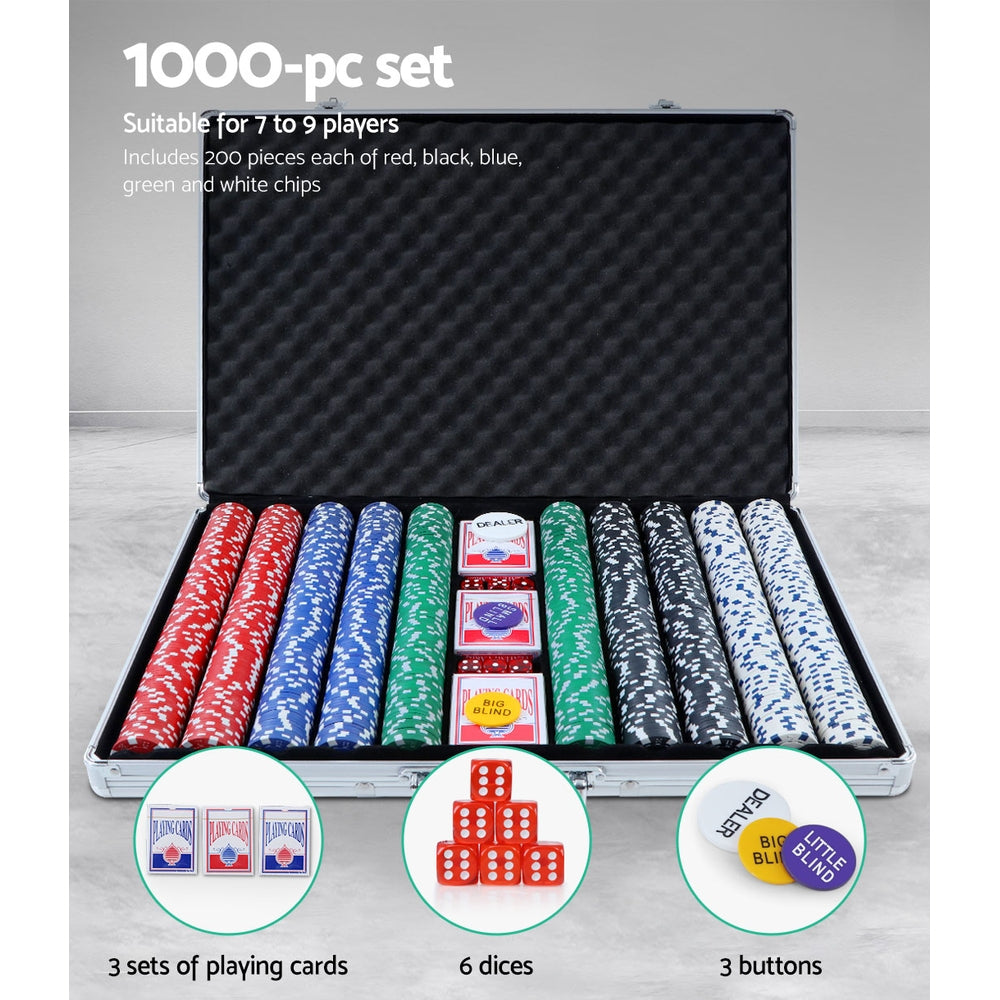 1000pcs Poker Chips Set Casino Texas Hold'em Gambling Party Game Dice Cards Case-5