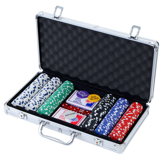 300pcs Poker Chips Set Casino Texas Hold'em Gambling Party Game Dice Cards Case-0