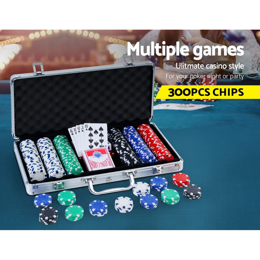 300pcs Poker Chips Set Casino Texas Hold'em Gambling Party Game Dice Cards Case-2