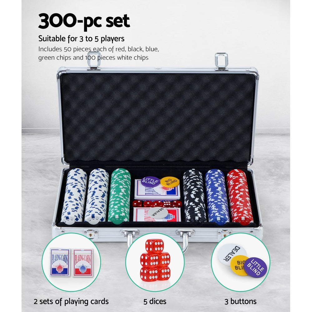 300pcs Poker Chips Set Casino Texas Hold'em Gambling Party Game Dice Cards Case-5