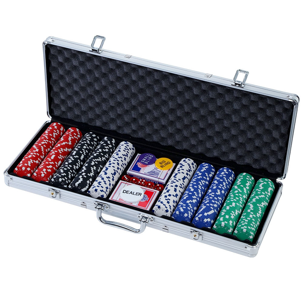 500pcs Poker Chips Set Casino Texas Hold'em Gambling Party Game Dice Cards Case-0