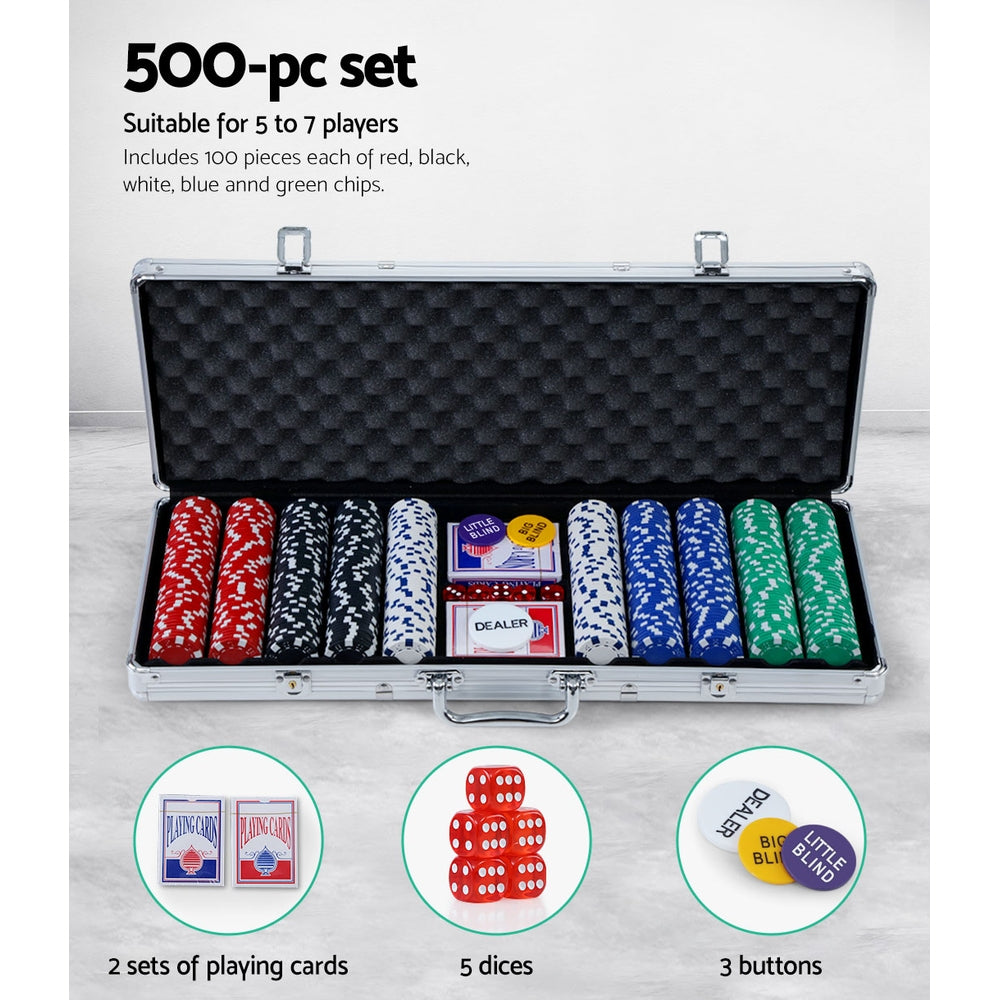 500pcs Poker Chips Set Casino Texas Hold'em Gambling Party Game Dice Cards Case-5