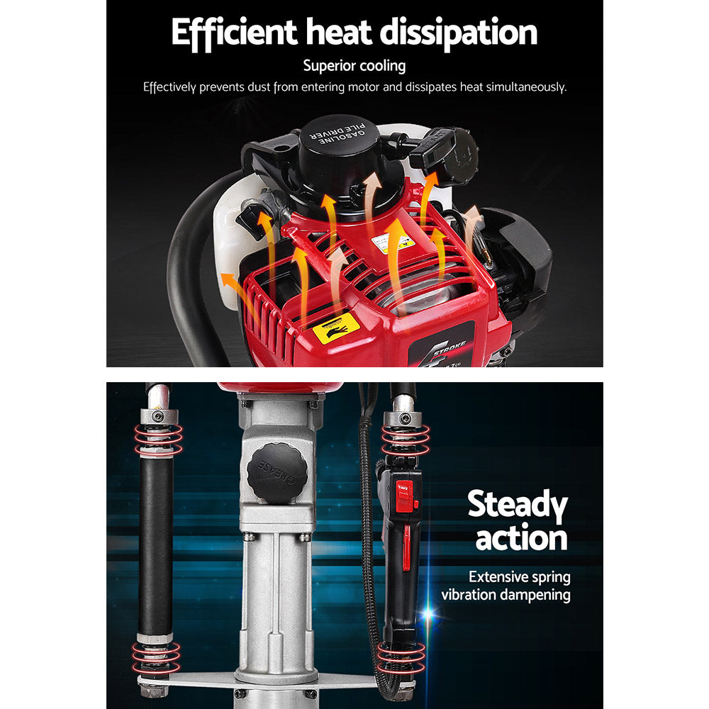 Giantz Petrol Post Driver 4-Stroke Rammer Pile Star Picket Fence Hole Drive Red-3