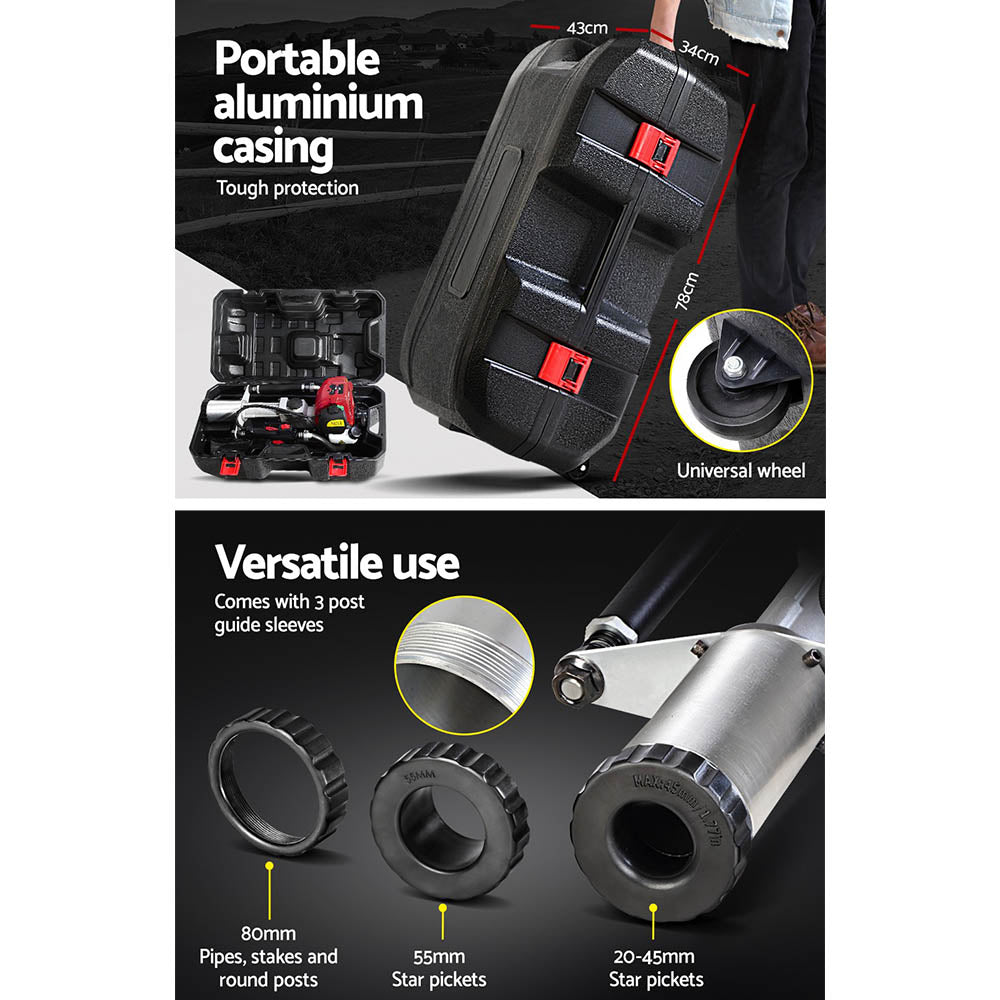 Giantz Petrol Post Driver 4-Stroke Rammer Pile Star Picket Fence Hole Drive Red-5