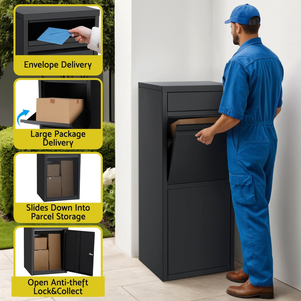 Gardeon Parcel Letterbox Drop Box Package Mailbox Black-3