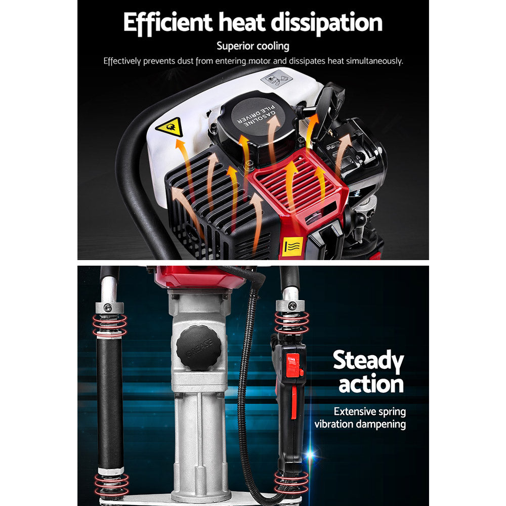 Giantz Petrol Post Driver 2-Stroke 55CC Rammer Pile Star Picket Fence Hole Red-3