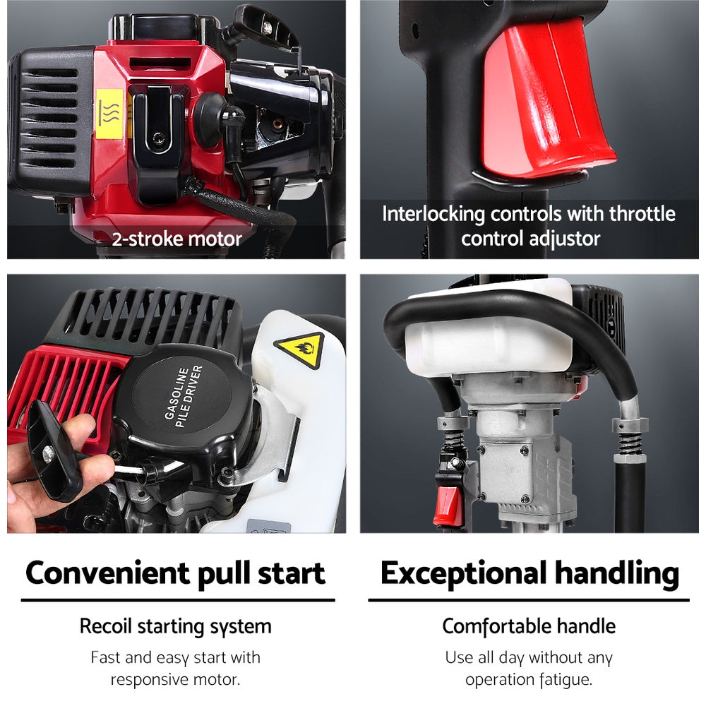 Giantz Petrol Post Driver 2-Stroke 55CC Rammer Pile Star Picket Fence Hole Red-4