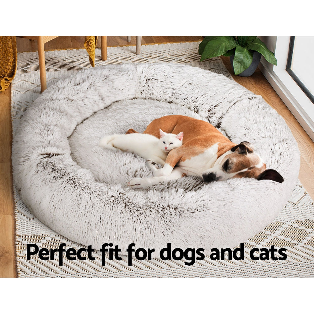 i.Pet Pet Bed Dog Cat 110cm Calming Extra Large Soft Plush White Brown-6