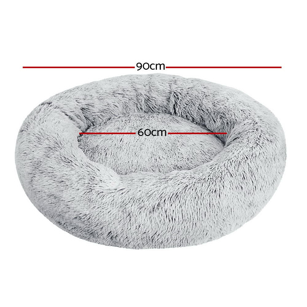 i.Pet Pet Bed Dog Cat 90cm Large Calming Soft Plush Light Charcoal-1