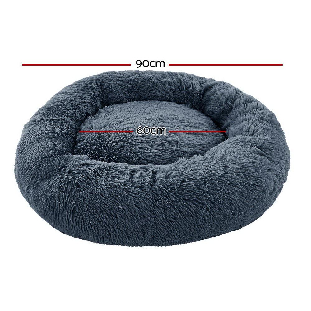 i.Pet Pet Bed Dog Cat 90cm Large Calming Soft Plush Bed Dark Grey-1