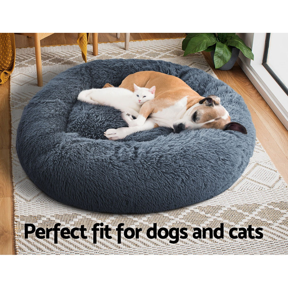 i.Pet Pet Bed Dog Cat 90cm Large Calming Soft Plush Bed Dark Grey-5