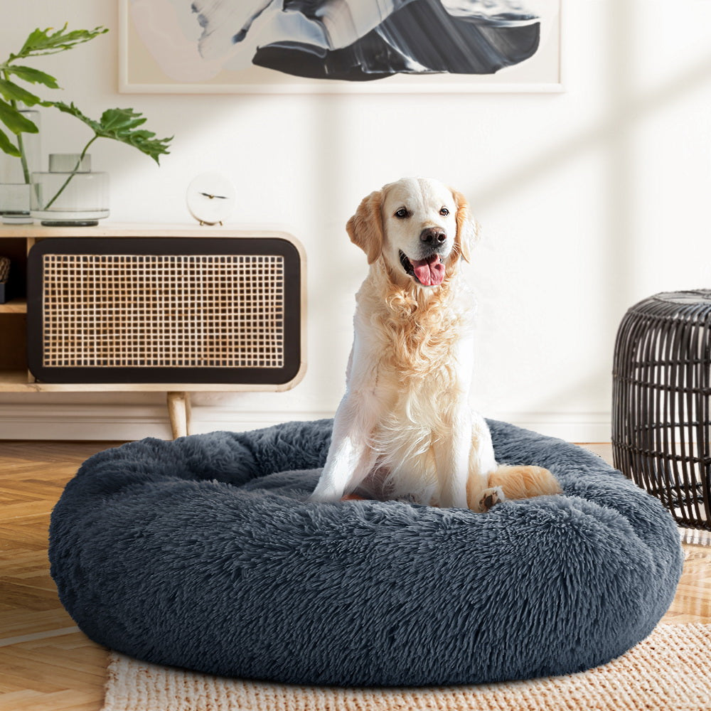 i.Pet Pet Bed Dog Cat 90cm Large Calming Soft Plush Bed Dark Grey-6