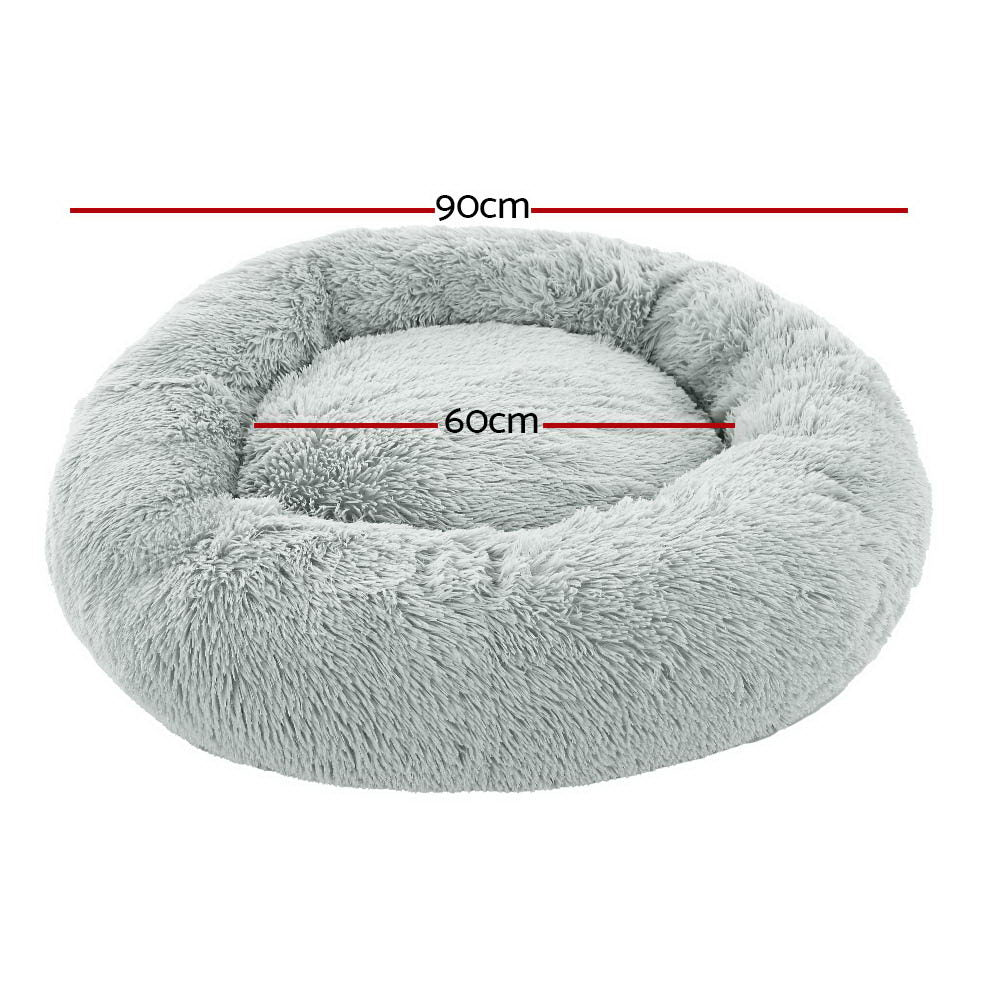 i.Pet Pet Bed Dog Cat 90cm Large Calming Soft Plush Light Grey-1