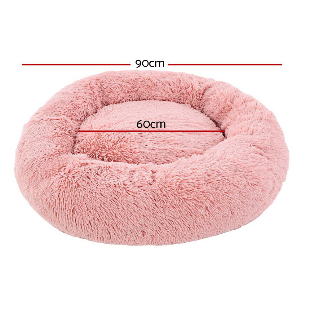 i.Pet Pet Bed Dog Cat 90cm Large Calming Soft Plush Pink-1