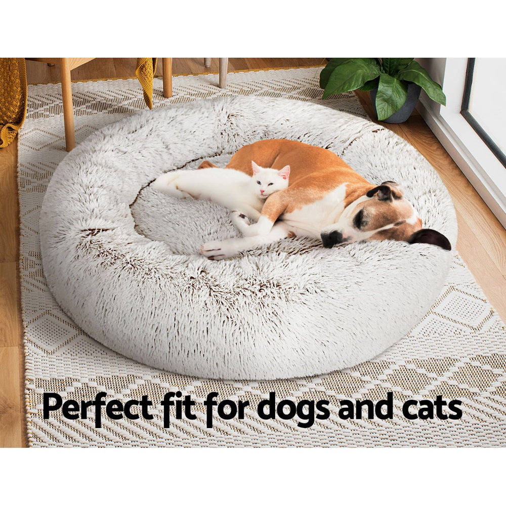 i.Pet Pet Bed Dog Cat 90cm Large Calming Soft Plush White Brown-6