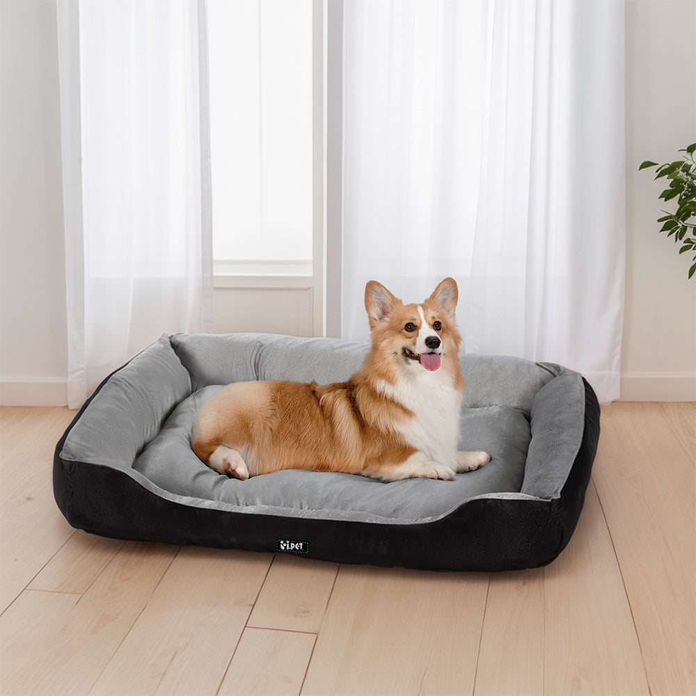 i.Pet Pet Bed Dog Cat Calming Soft Sleeping Comfy Plush Mat Cave Washable Black-6