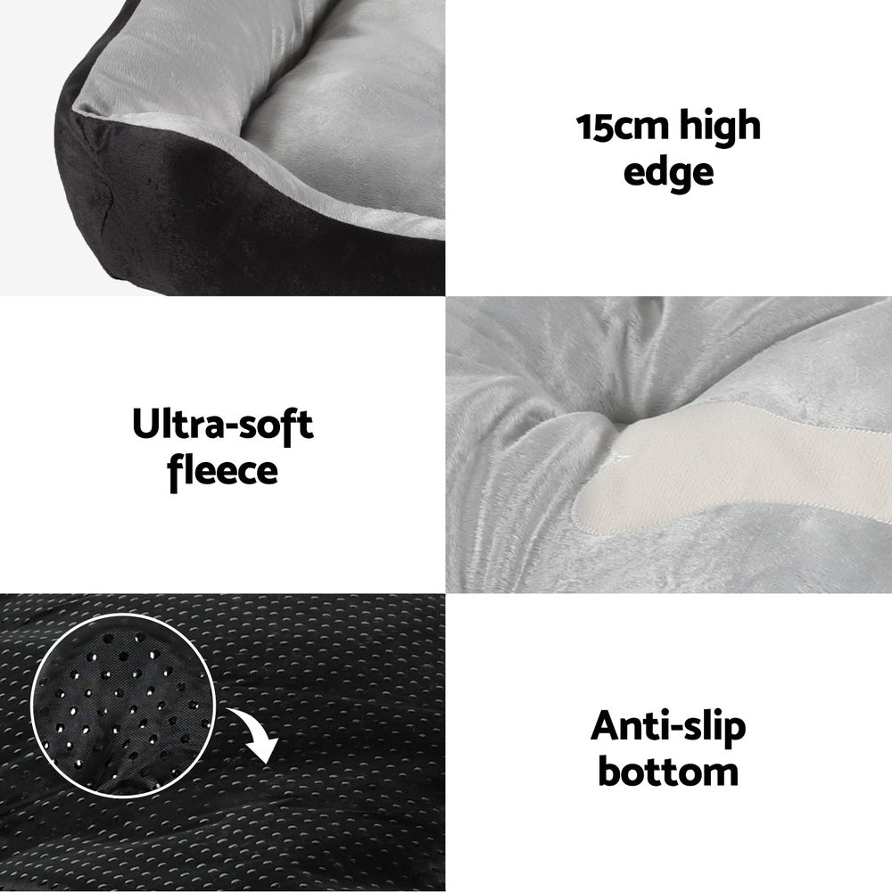 i.Pet Pet Bed Dog Cat Calming Soft Sleeping Comfy Plush Mat Cave Washable Black-4