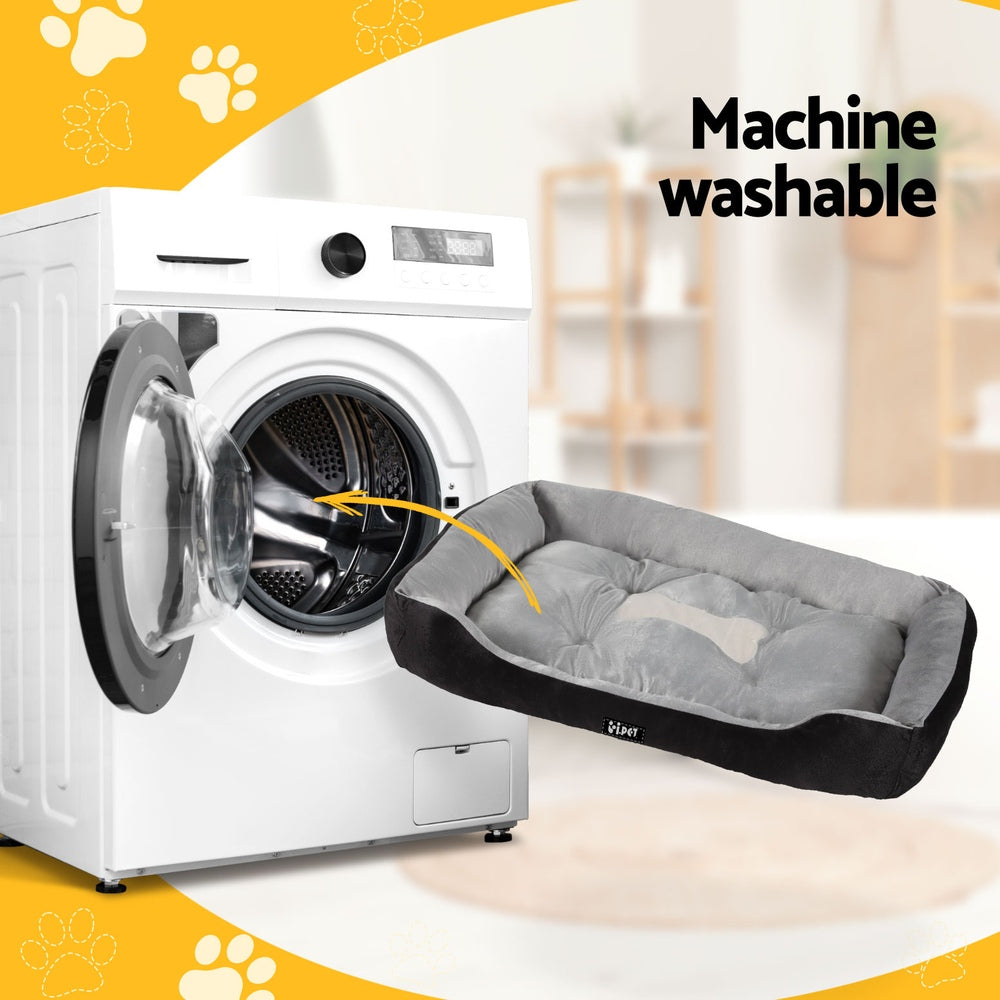 i.Pet Pet Bed Dog Cat Calming Soft Sleeping Comfy Plush Mat Cave Washable Black-5