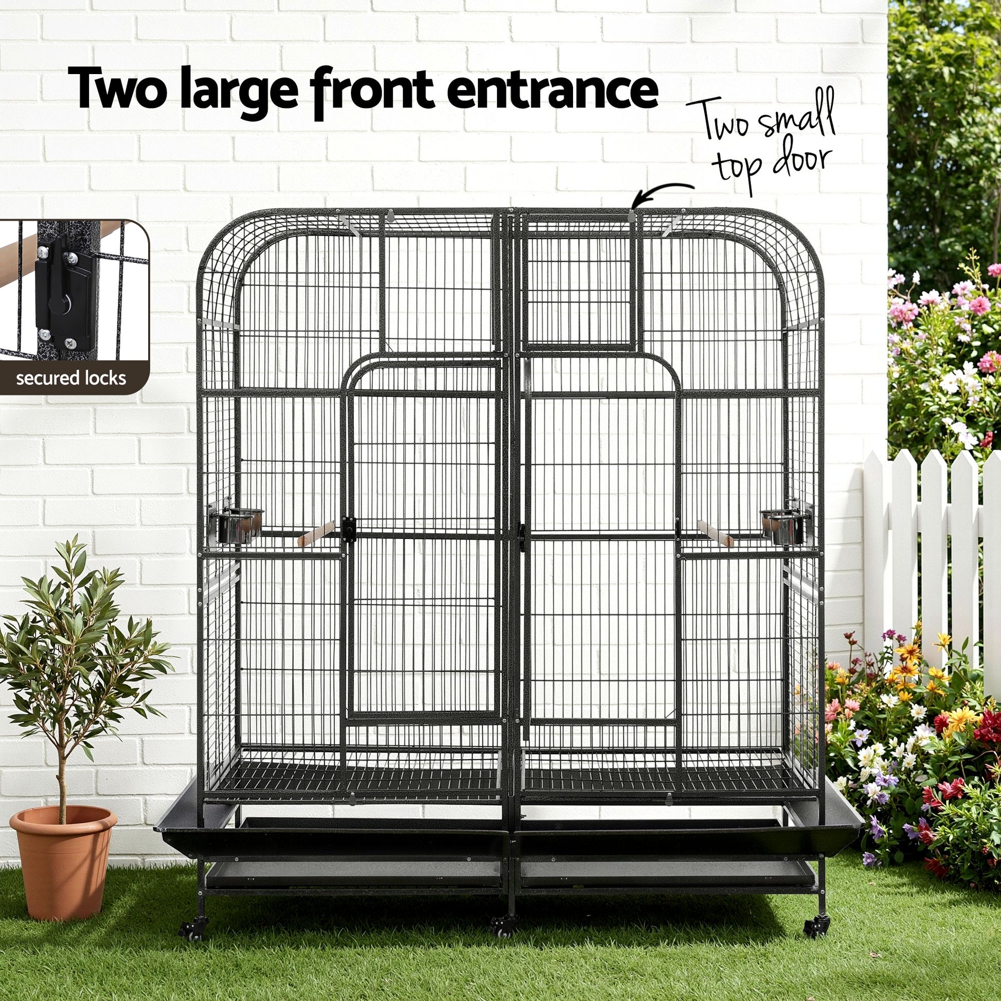 i.Pet Bird Cage Extra Large Aviary 185cm Pet Parrot Cage Castor Wheel Removable Divider-3