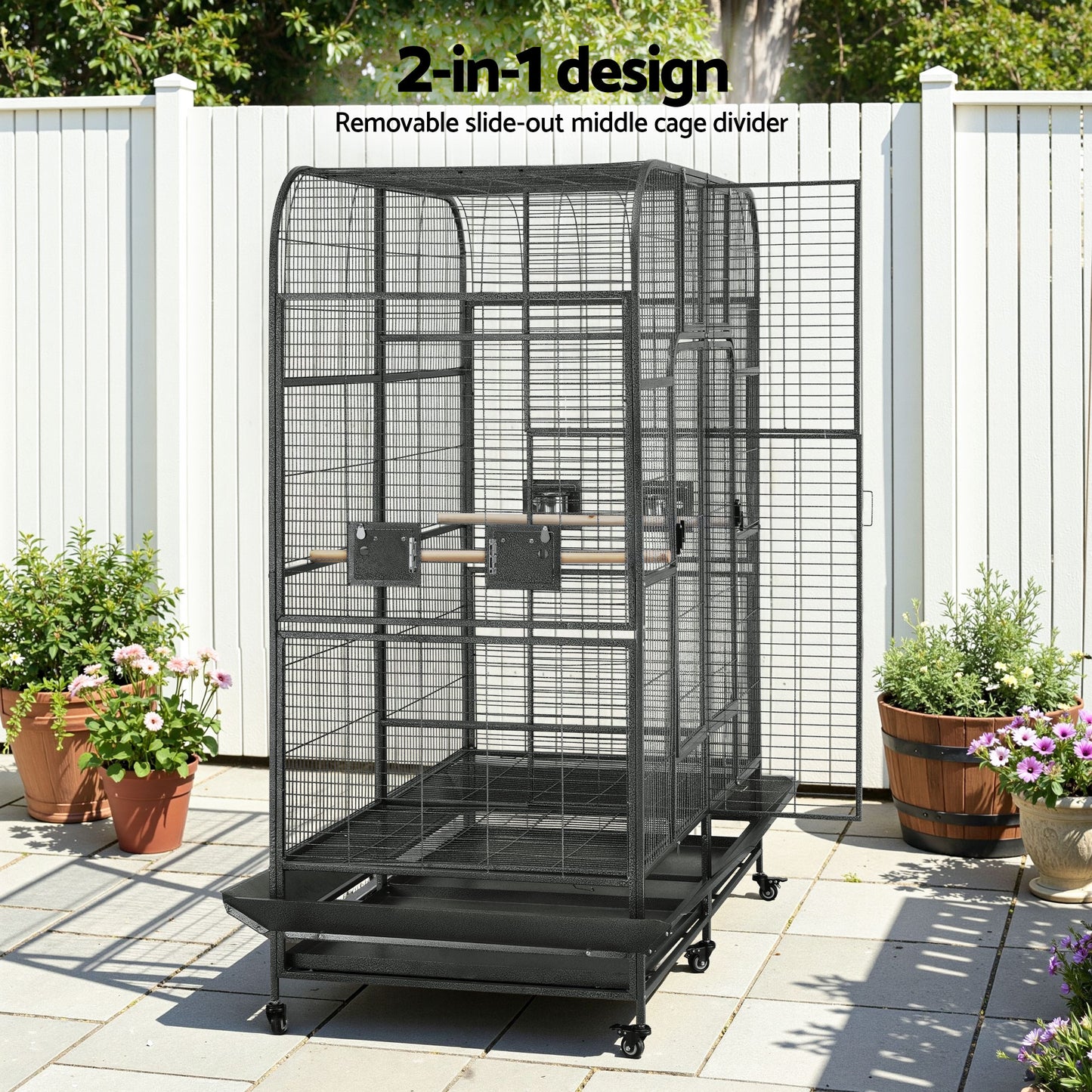 i.Pet Bird Cage Extra Large Aviary 185cm Pet Parrot Cage Castor Wheel Removable Divider-4