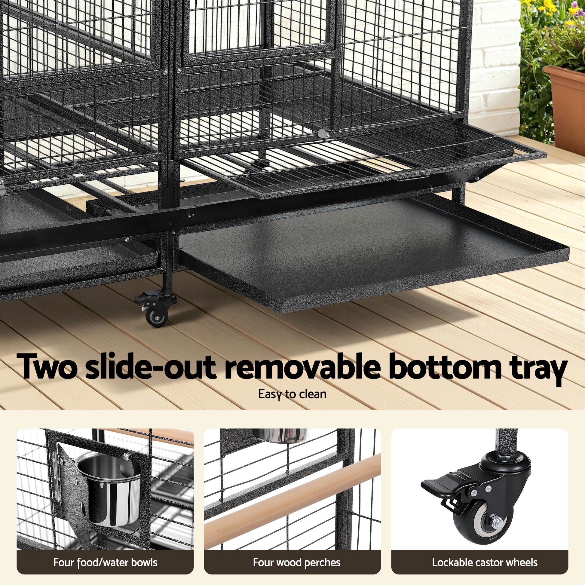 i.Pet Bird Cage Extra Large Aviary 185cm Pet Parrot Cage Castor Wheel Removable Divider-5