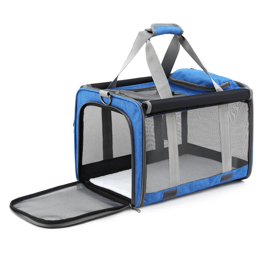 i.Pet Pet Carrier Bag Foldable Dog Cat Durable Crate Travel Cage Portable Car Kennel Blue-0