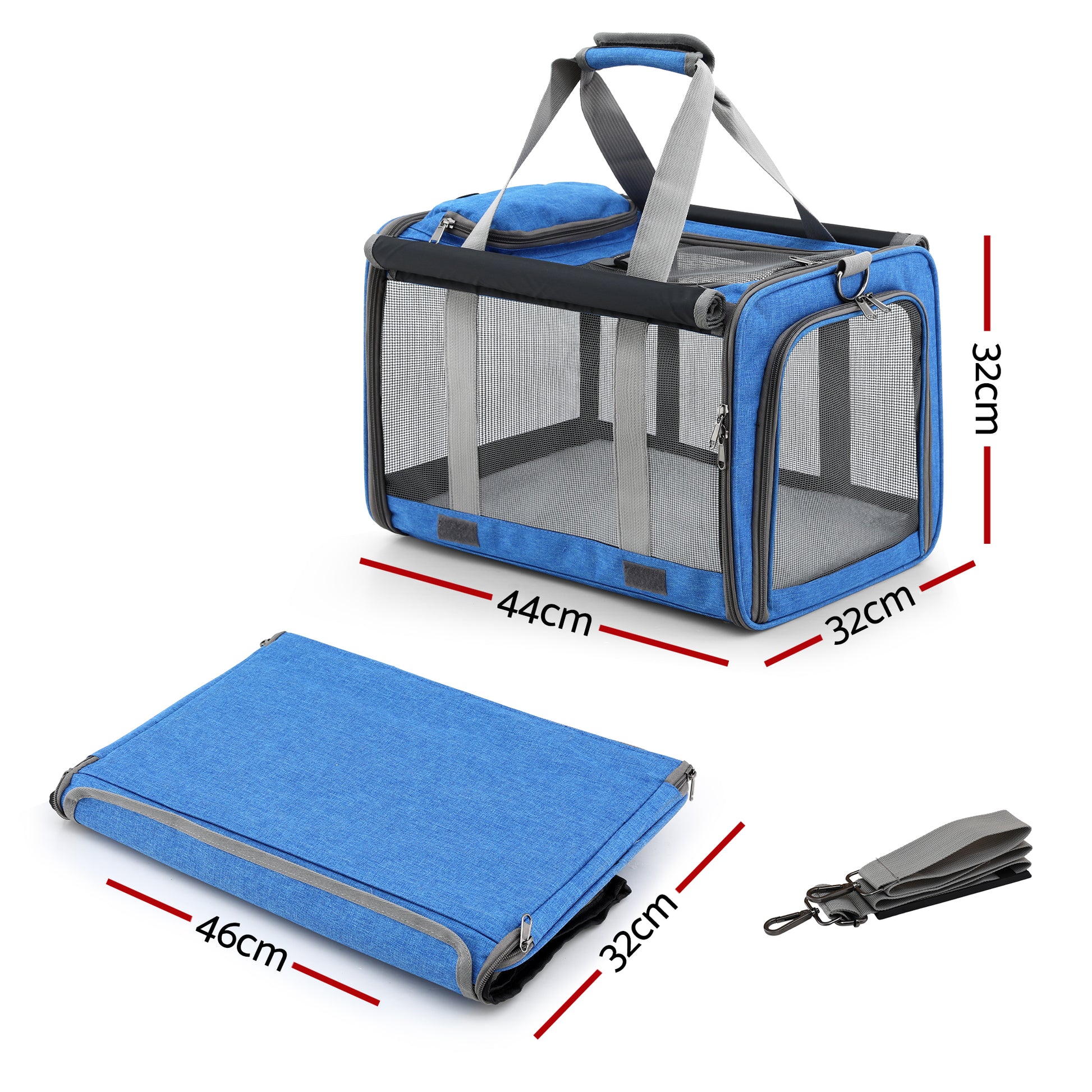 i.Pet Pet Carrier Bag Foldable Dog Cat Durable Crate Travel Cage Portable Car Kennel Blue-1