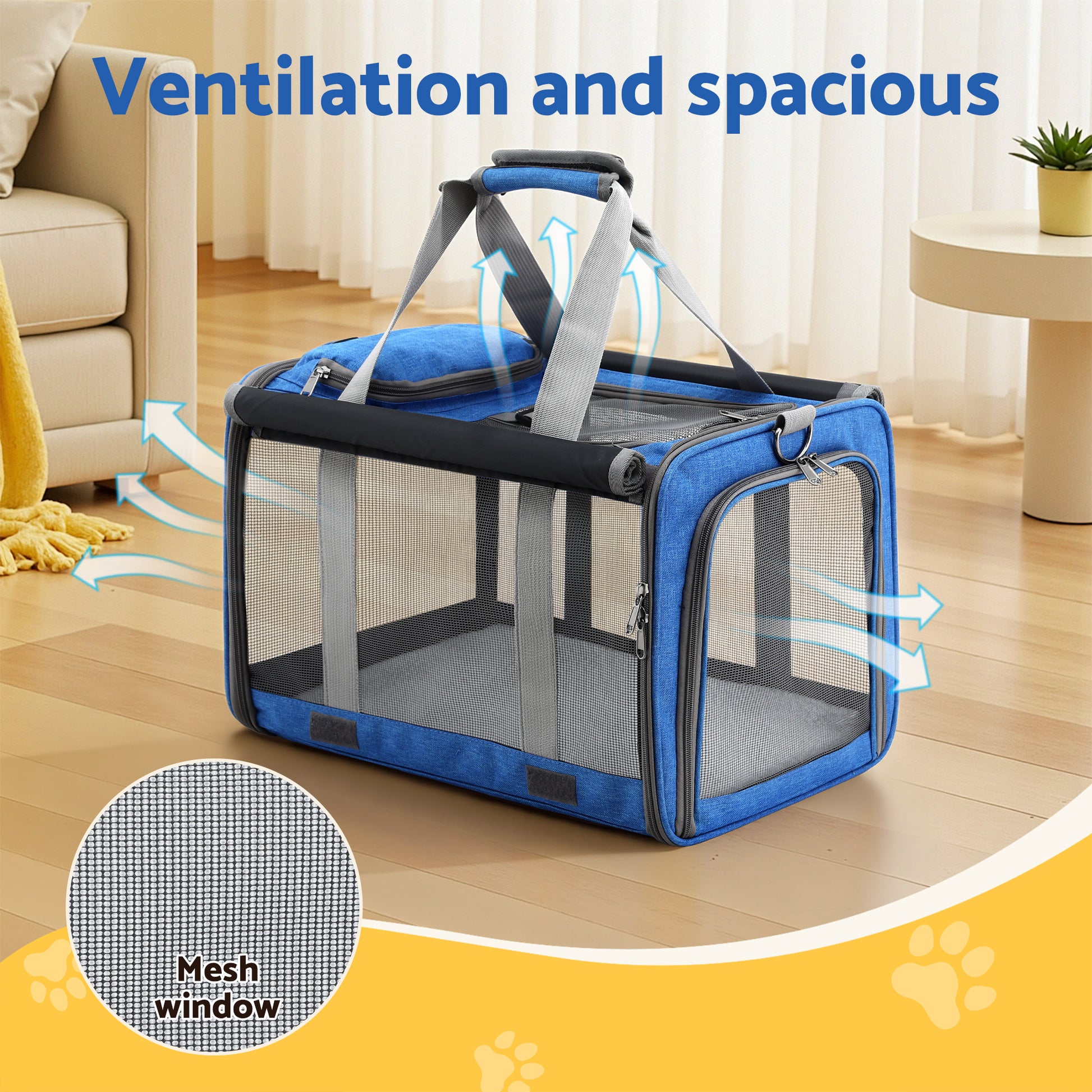 i.Pet Pet Carrier Bag Foldable Dog Cat Durable Crate Travel Cage Portable Car Kennel Blue-3
