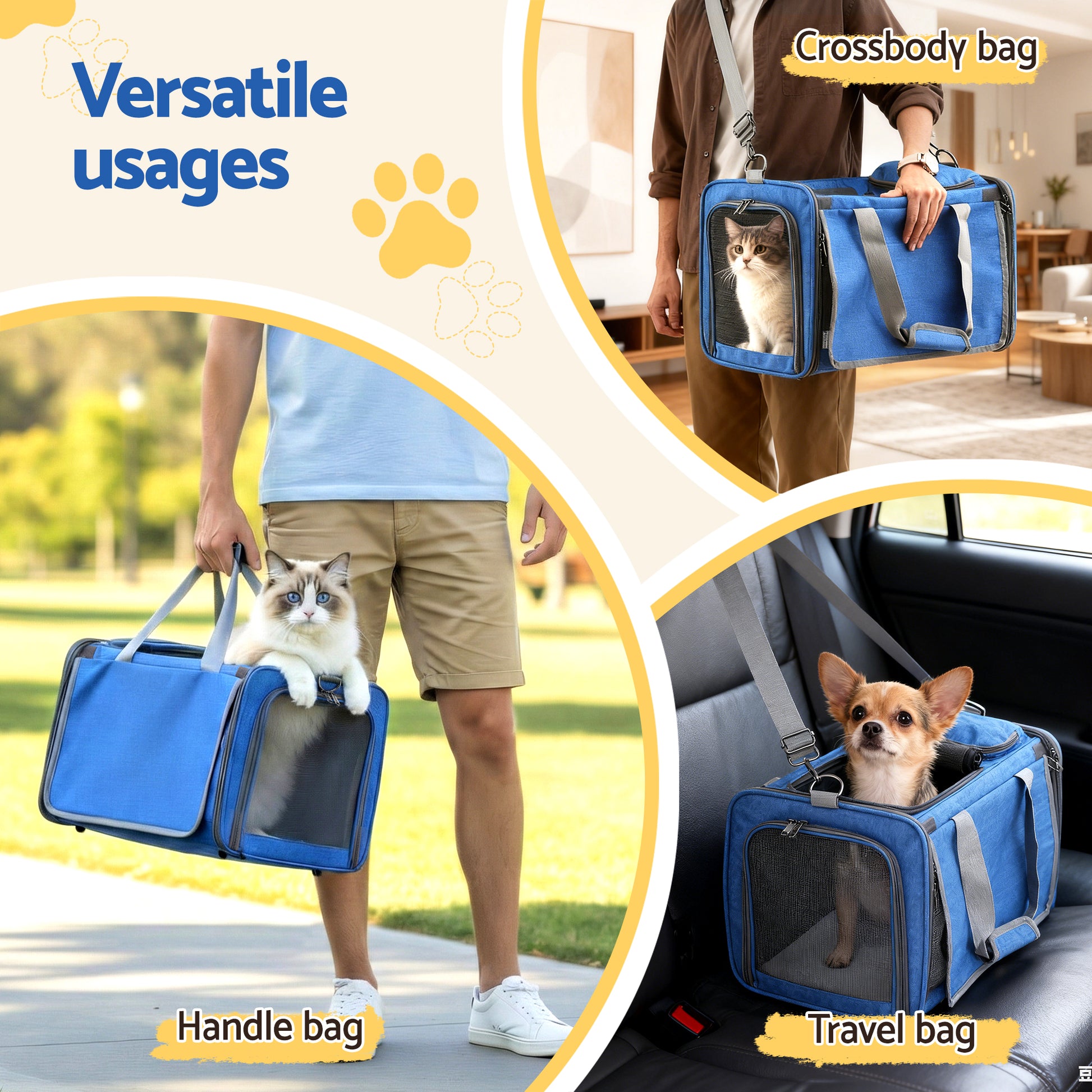 i.Pet Pet Carrier Bag Foldable Dog Cat Durable Crate Travel Cage Portable Car Kennel Blue-4