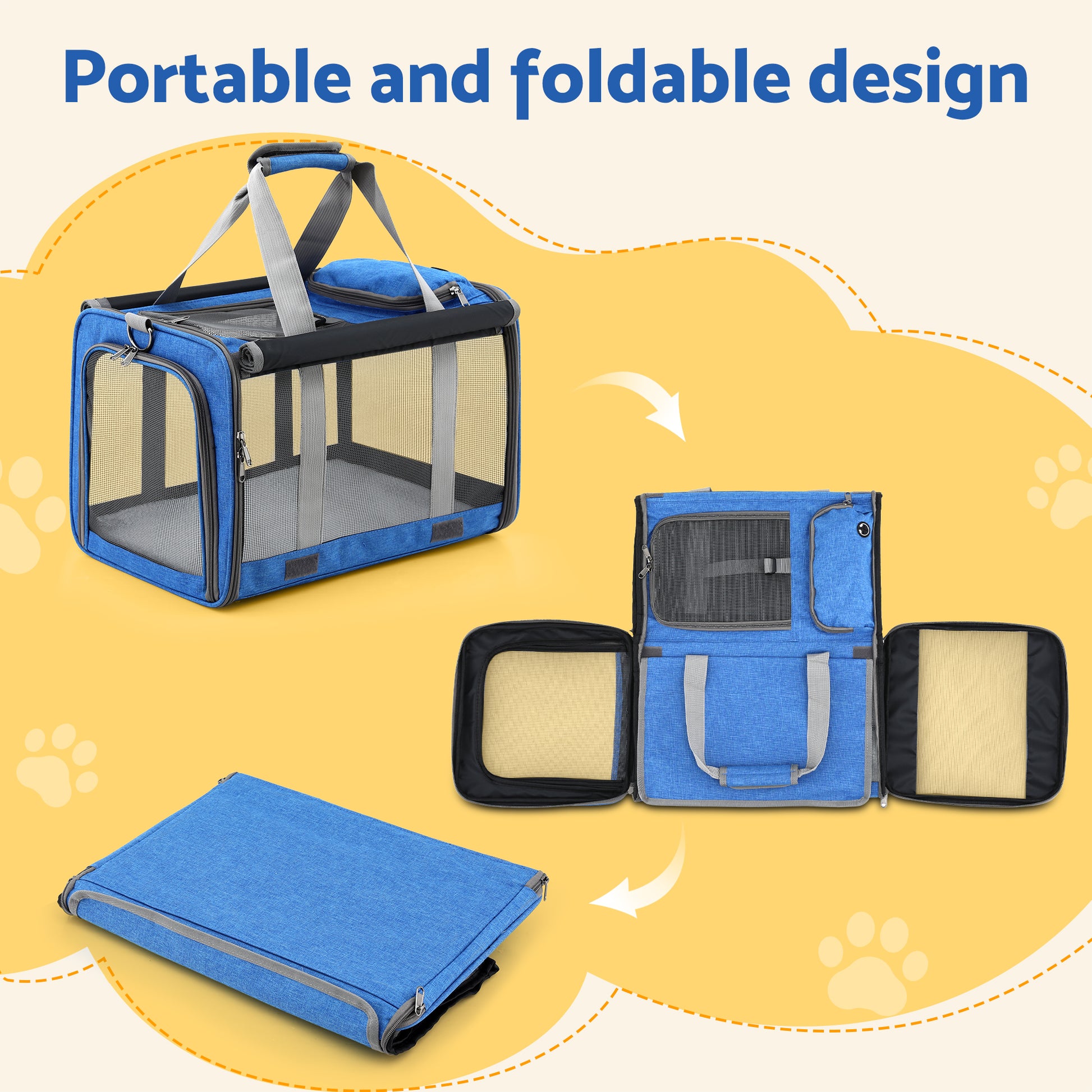 i.Pet Pet Carrier Bag Foldable Dog Cat Durable Crate Travel Cage Portable Car Kennel Blue-5