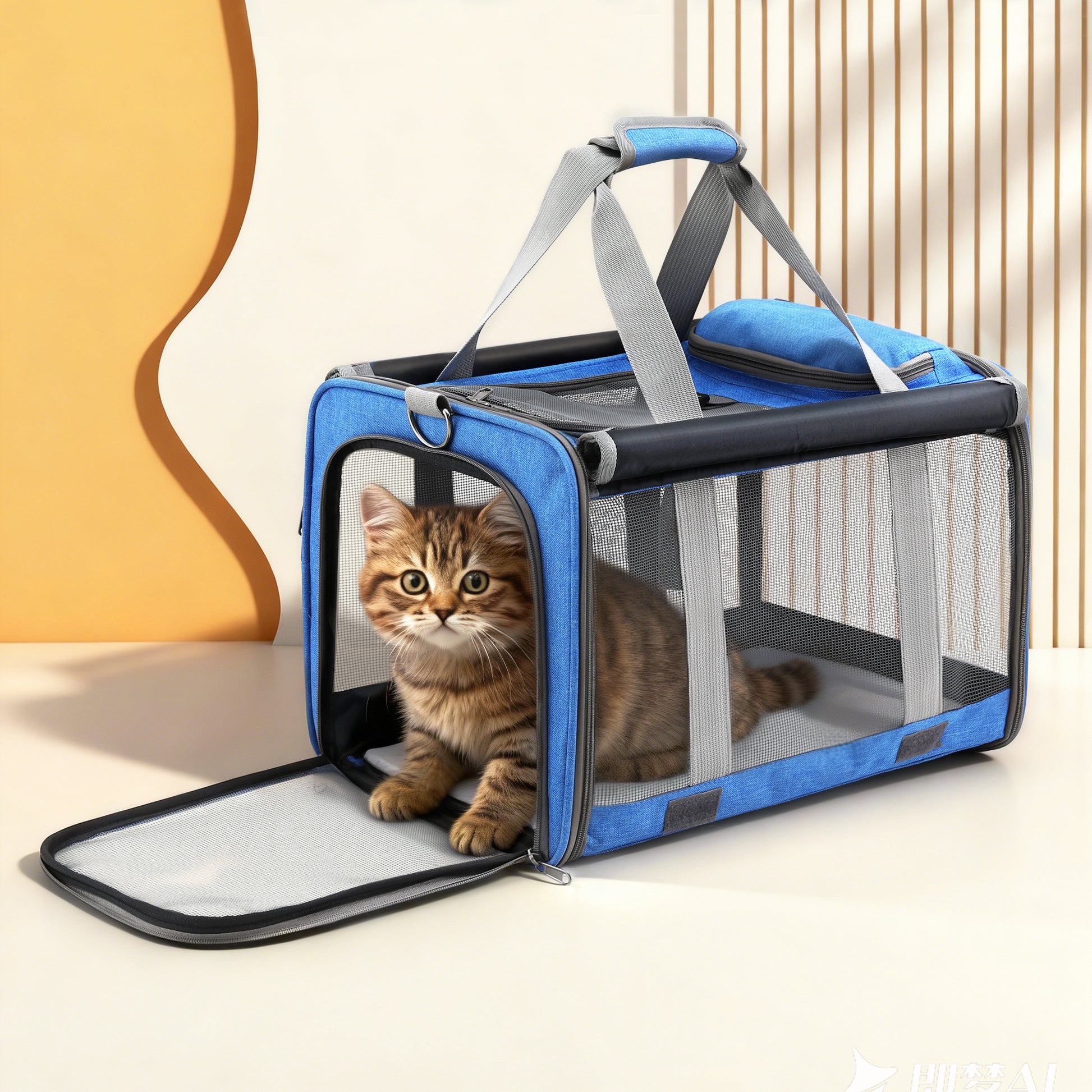 i.Pet Pet Carrier Bag Foldable Dog Cat Durable Crate Travel Cage Portable Car Kennel Blue-6