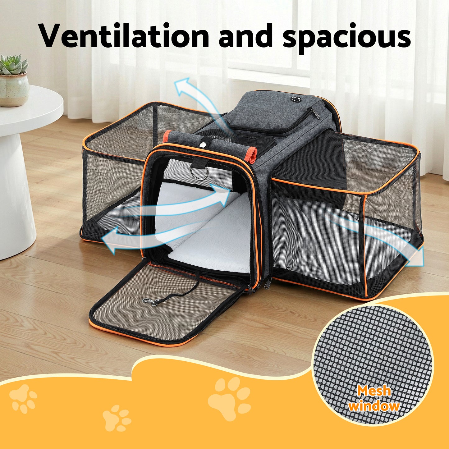 i.Pet Pet Carrier Bag Foldable Expandable Dog Cat Travel Cage Portable Car Kennel-3