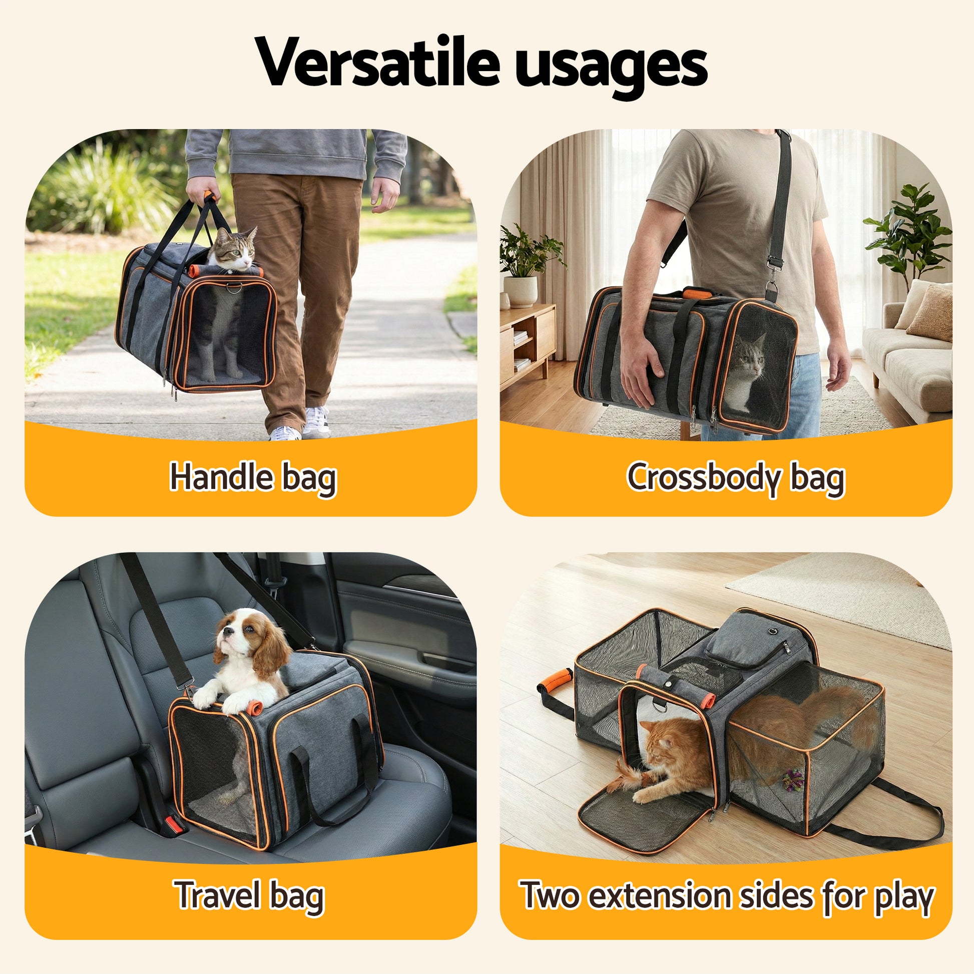 i.Pet Pet Carrier Bag Foldable Expandable Dog Cat Travel Cage Portable Car Kennel-4