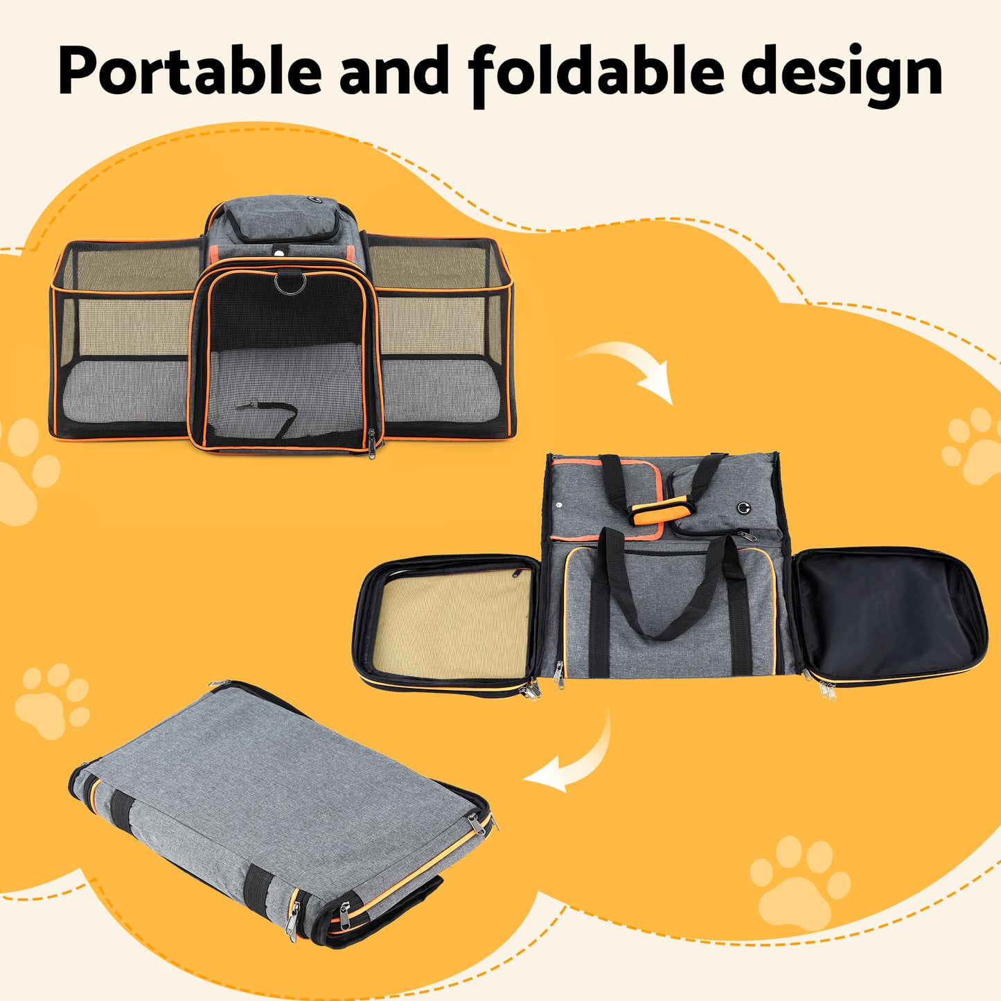 i.Pet Pet Carrier Bag Foldable Expandable Dog Cat Travel Cage Portable Car Kennel-5