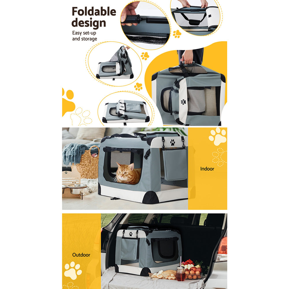 i.Pet Pet Carrier Soft Crate Dog Cat Travel 70x52CM Portable Foldable Car Large-6