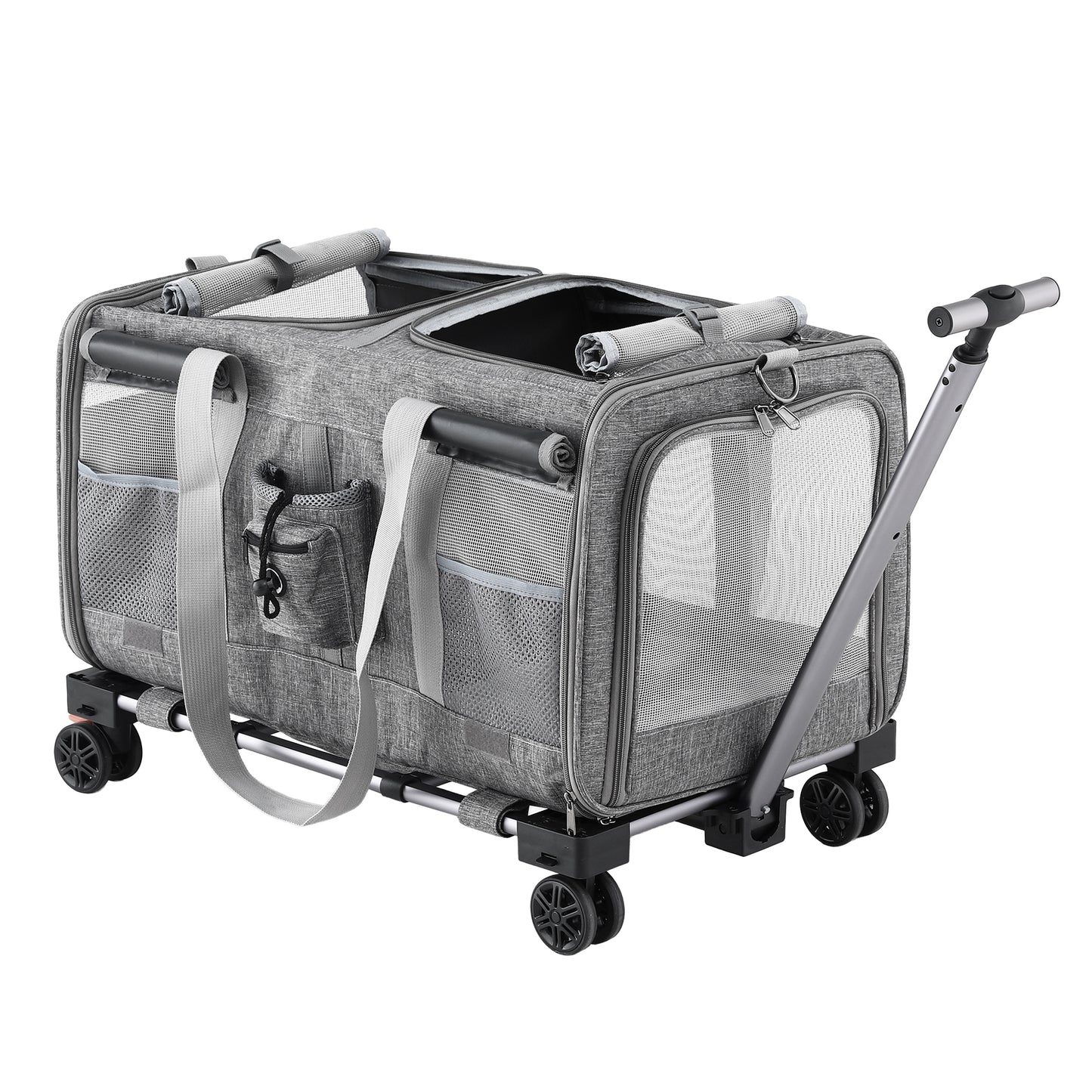 i.Pet Pet Carrier Swivel Wheels Foldable Cat Dog Trolley Stroller Travel Bag Grey-0
