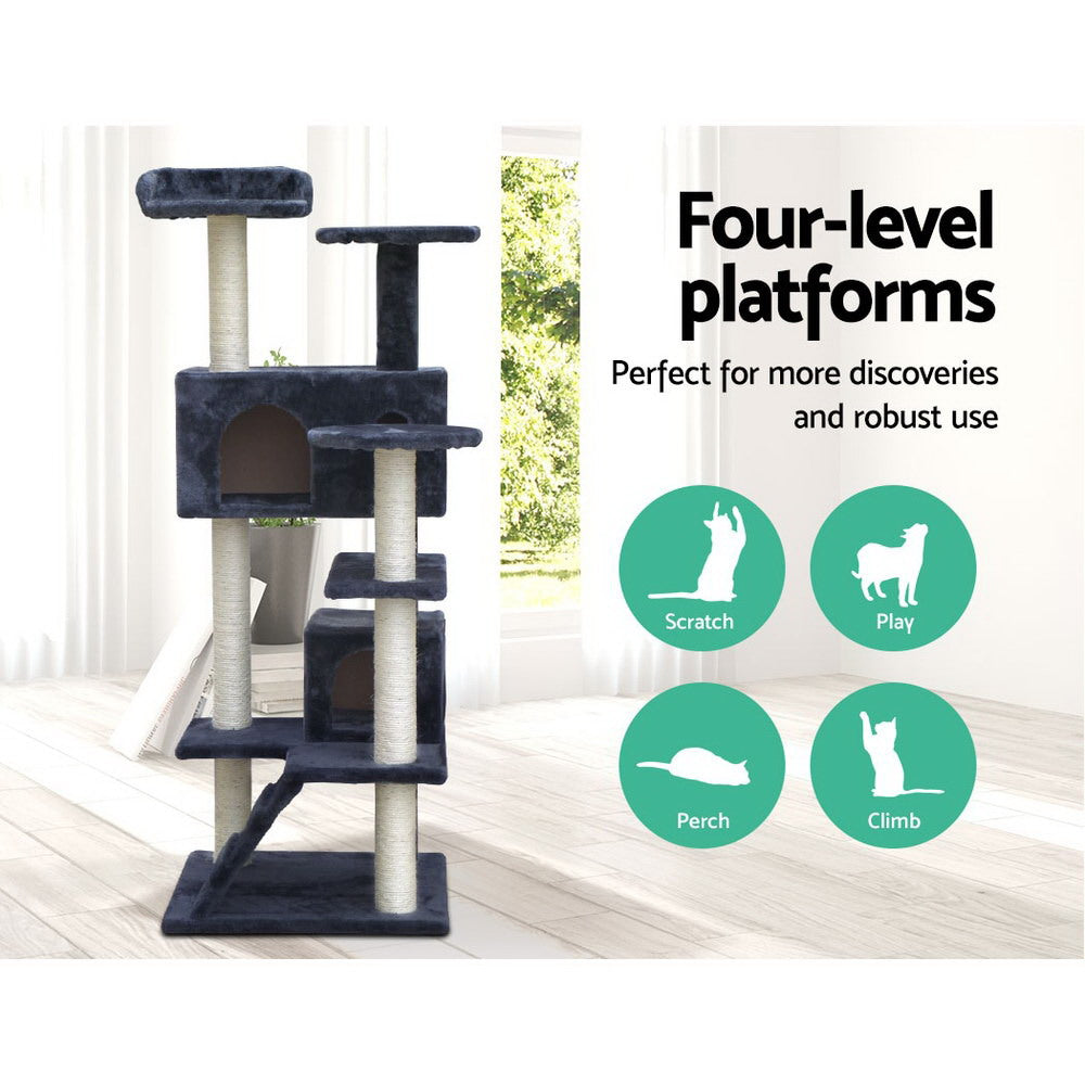 i.Pet Cat Tree 134cm Tower Scratching Post Scratcher Wood Condo House Bed Grey-2