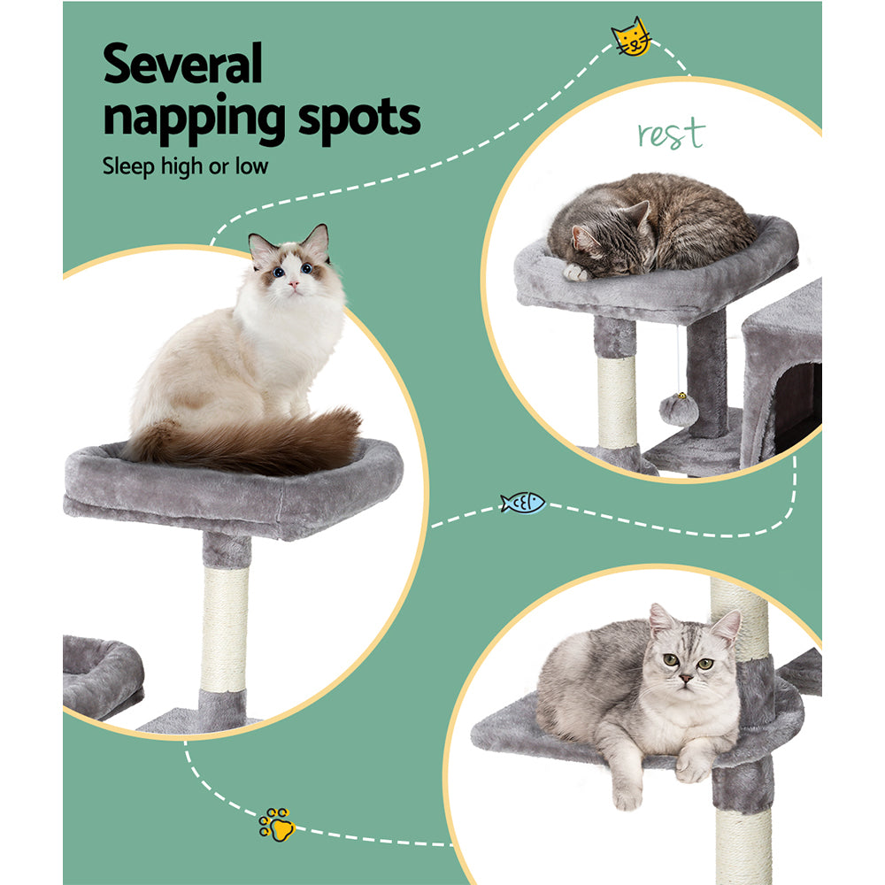 i.Pet Cat Tree 103cm Tower Scratching Post Scratcher Wood Condo House Trees Grey-5