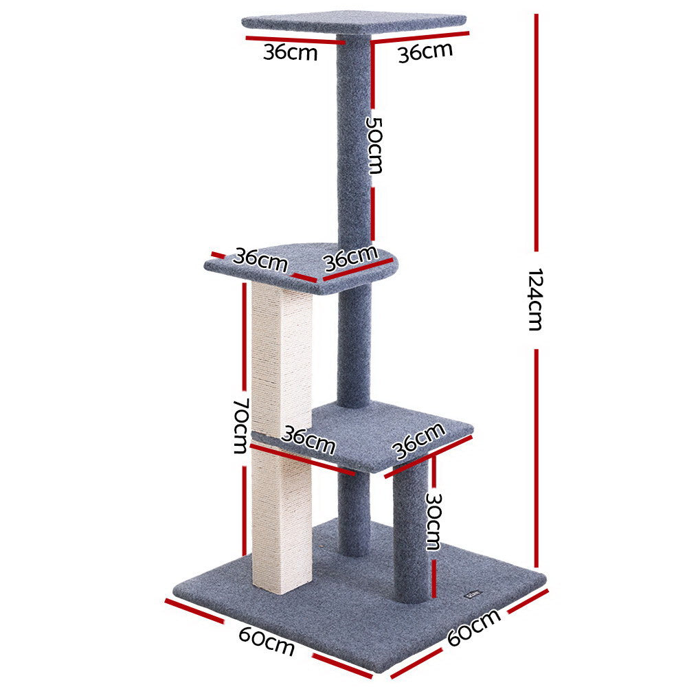 i.Pet Cat Tree 124cm Scratching Post Tower Scratcher Trees Wood Condo Board-1