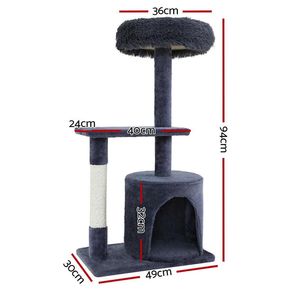 i.Pet Cat Tree 94cm Scratching Post Tower Scratcher Condo House Wood Trees Grey-1